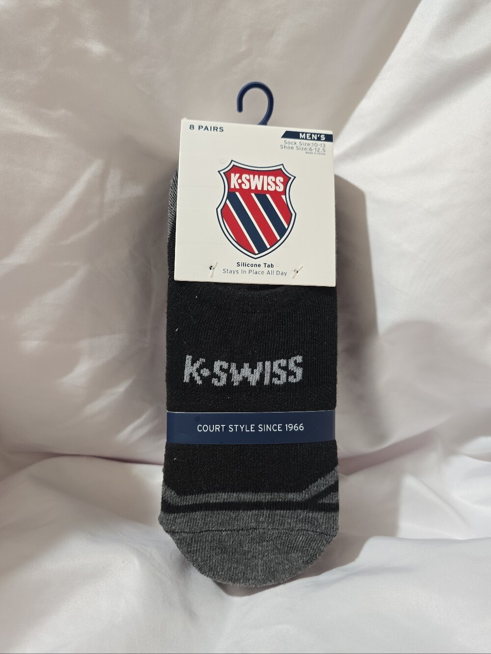 NWT K•Swiss Men's 8 Pairs Silicone Tab No  Slip Grip No Show Socks Black OS